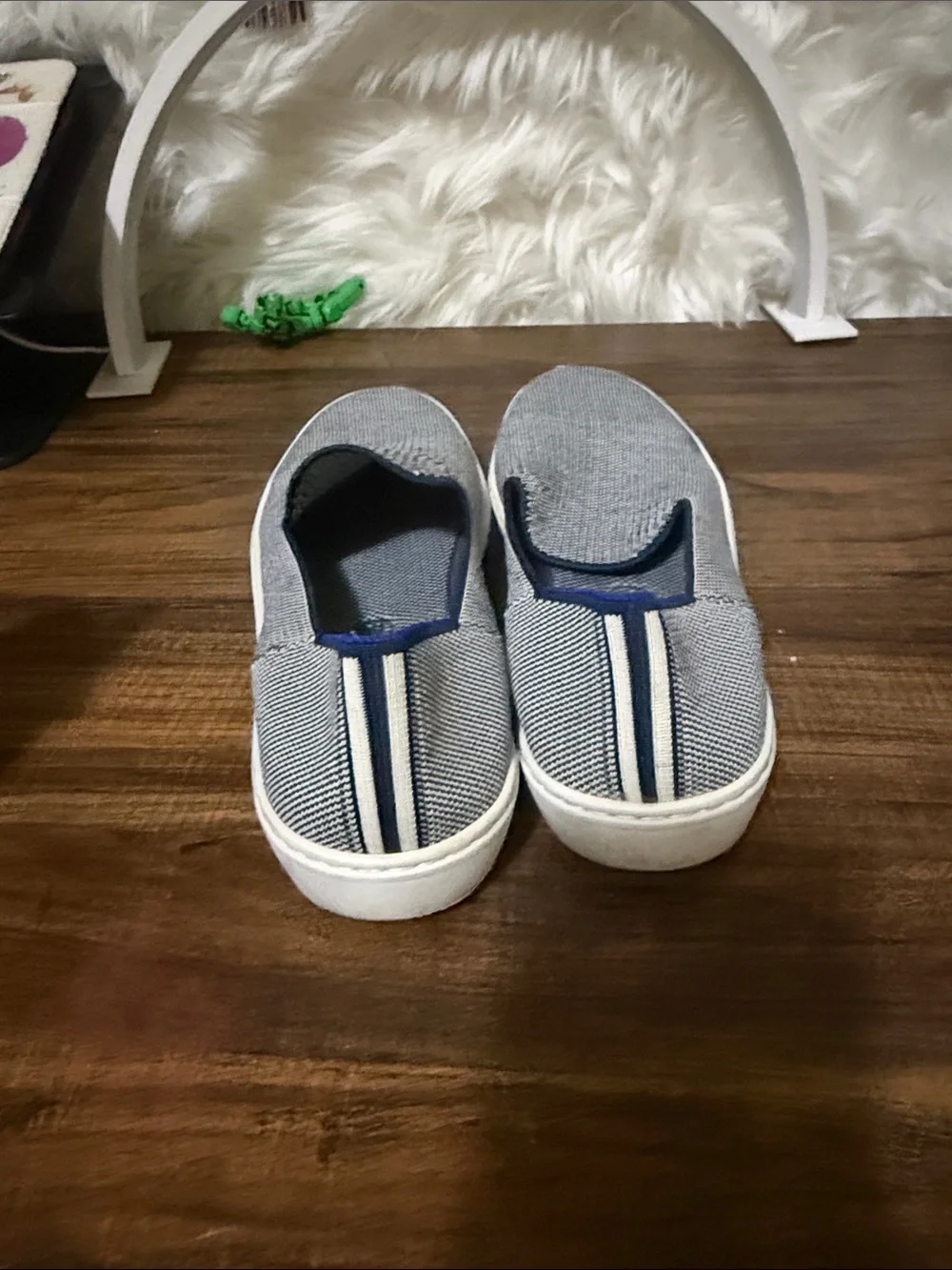 Rothy's Men's Slip-On Loafers in Gray with Blue Trim